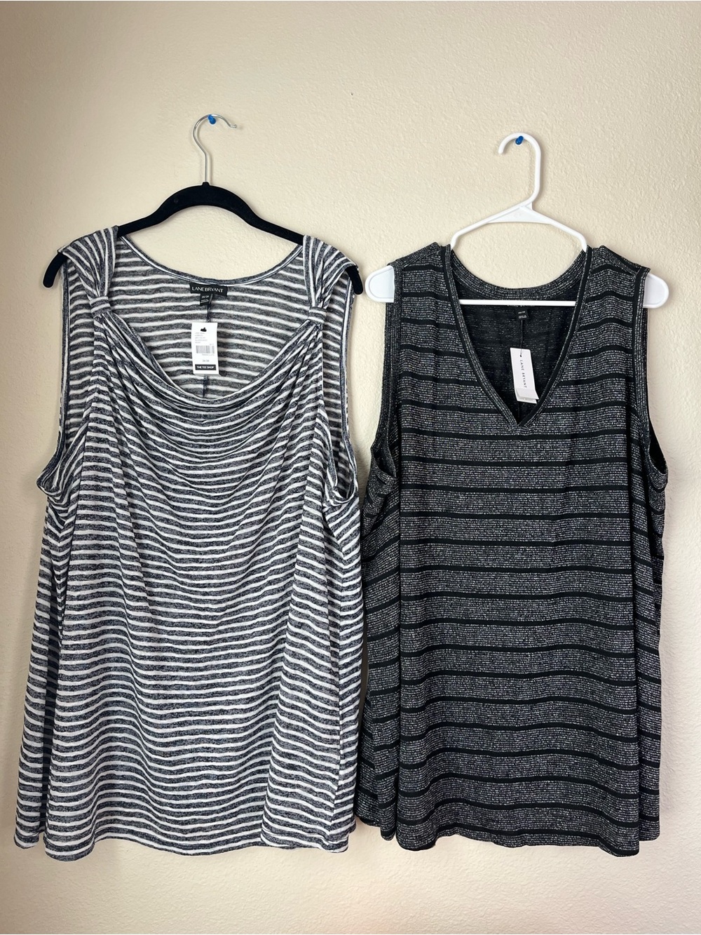 Lane Bryant NWT 26/28 Plus Striped Sleeveless Top Bundle Shimmer Drape Neck Tank